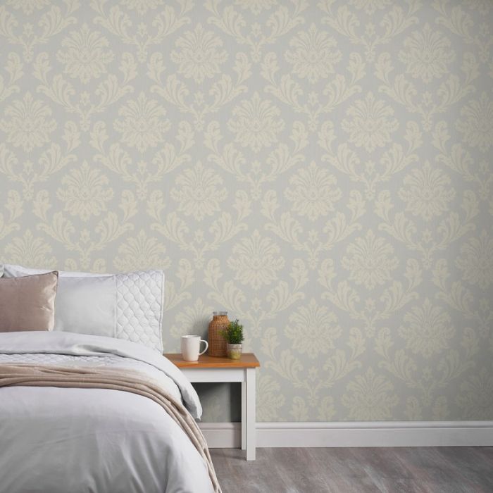 Louisa Damask Wallpaper - Grey