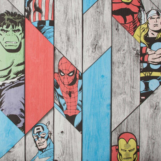 Marvel Character Wood Panel Wallpaper