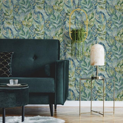 Aralia Leaf Printed Metallic Wallpaper