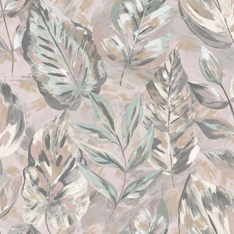 Aralia Leaf Printed Metallic Wallpaper