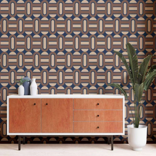 Retro Chic Oval Wallpaper Blue