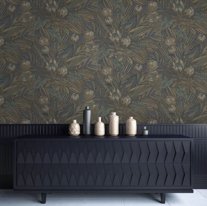 Susara Tropical Leaf Metallic Wallpaper