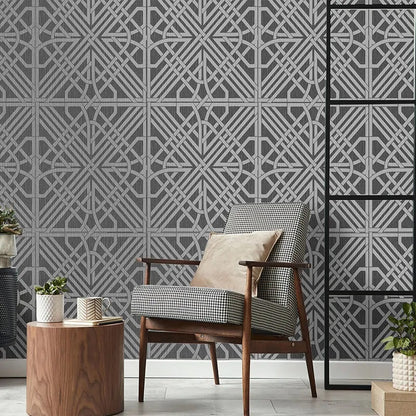 Oria Geometric Printed Glitter Wallpaper - Charcoal/Grey