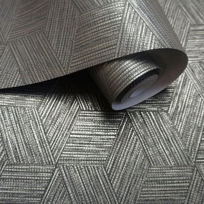 Bakau Grasscloth Metallic Wallpaper Charcoal