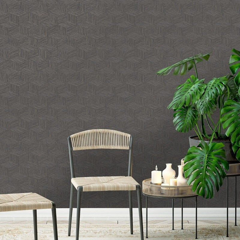 Bakau Grasscloth Metallic Wallpaper Charcoal