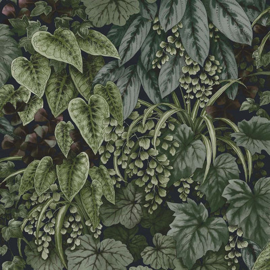 Cascading Garden Botanical Leaf Wallpaper Green Sample