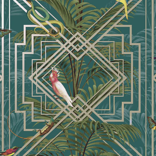 Akello Tropical Wallpaper Turquoise Sample