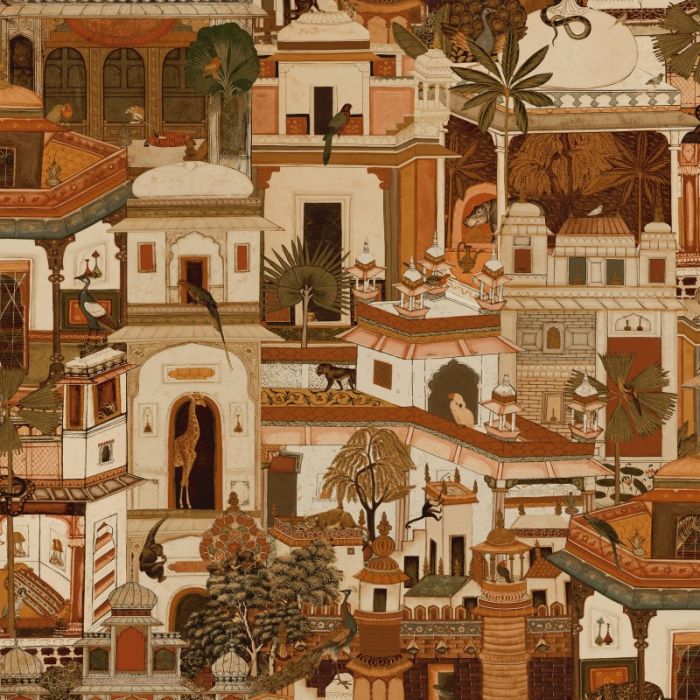 Civita Moroccan Building and Jungle Animal Wallpaper