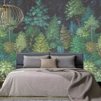 Twilight Moonlit Forest Scene Mural Wallpaper