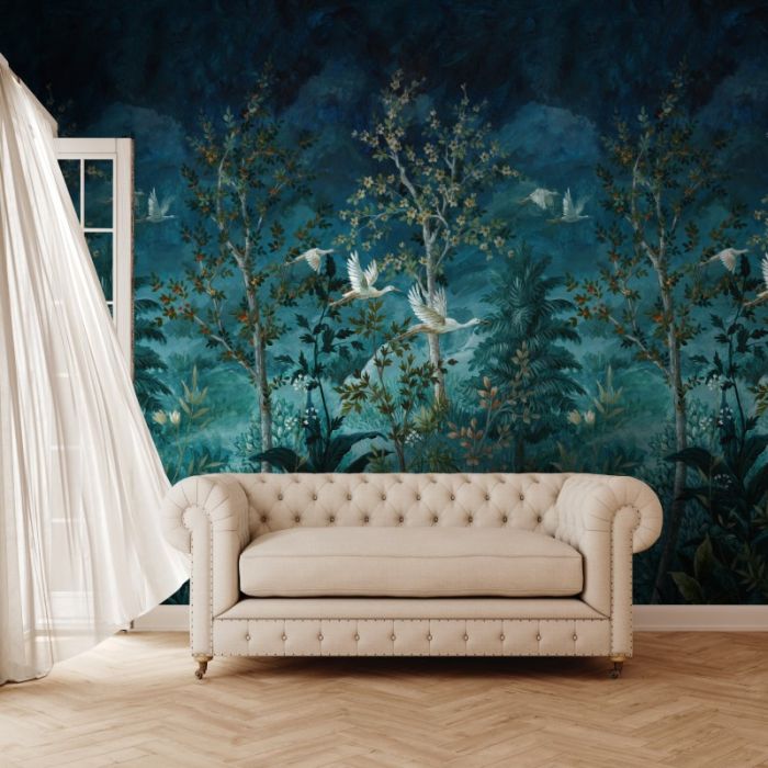 Midnight Canopy Mural Wallpaper Blue