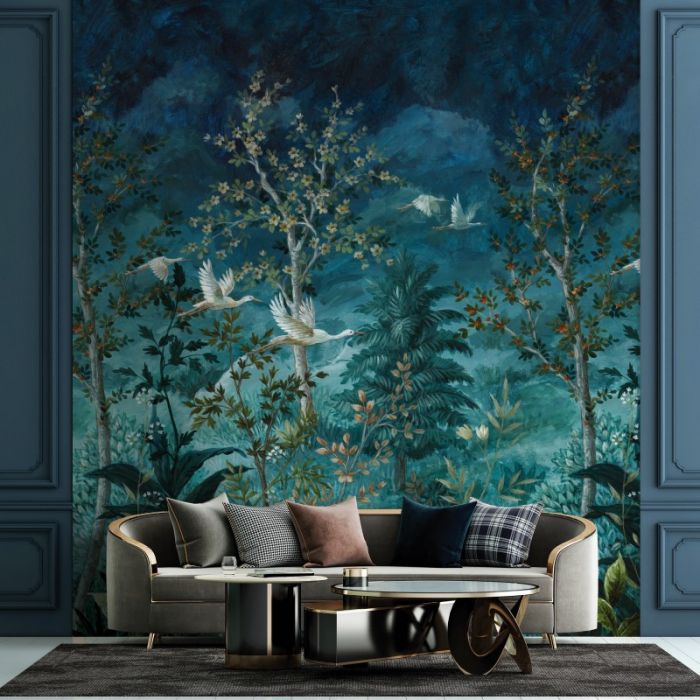 Midnight Canopy Mural Wallpaper Blue