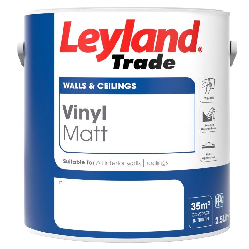 Leyland Trade Vinyl Matt - Designer Colour Match Paint - White 02 1L