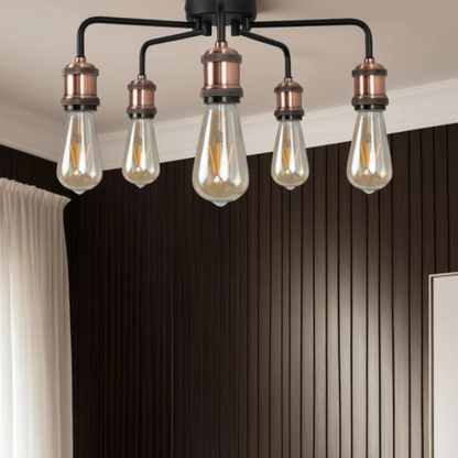 Pagazzi Clark 5 Light Semi Flush Ceiling Light Copper & Black