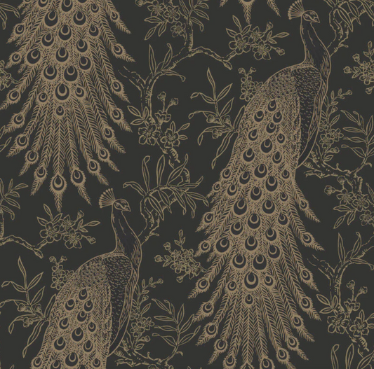 Metallic Peacock Wallpaper Black & Gold sample