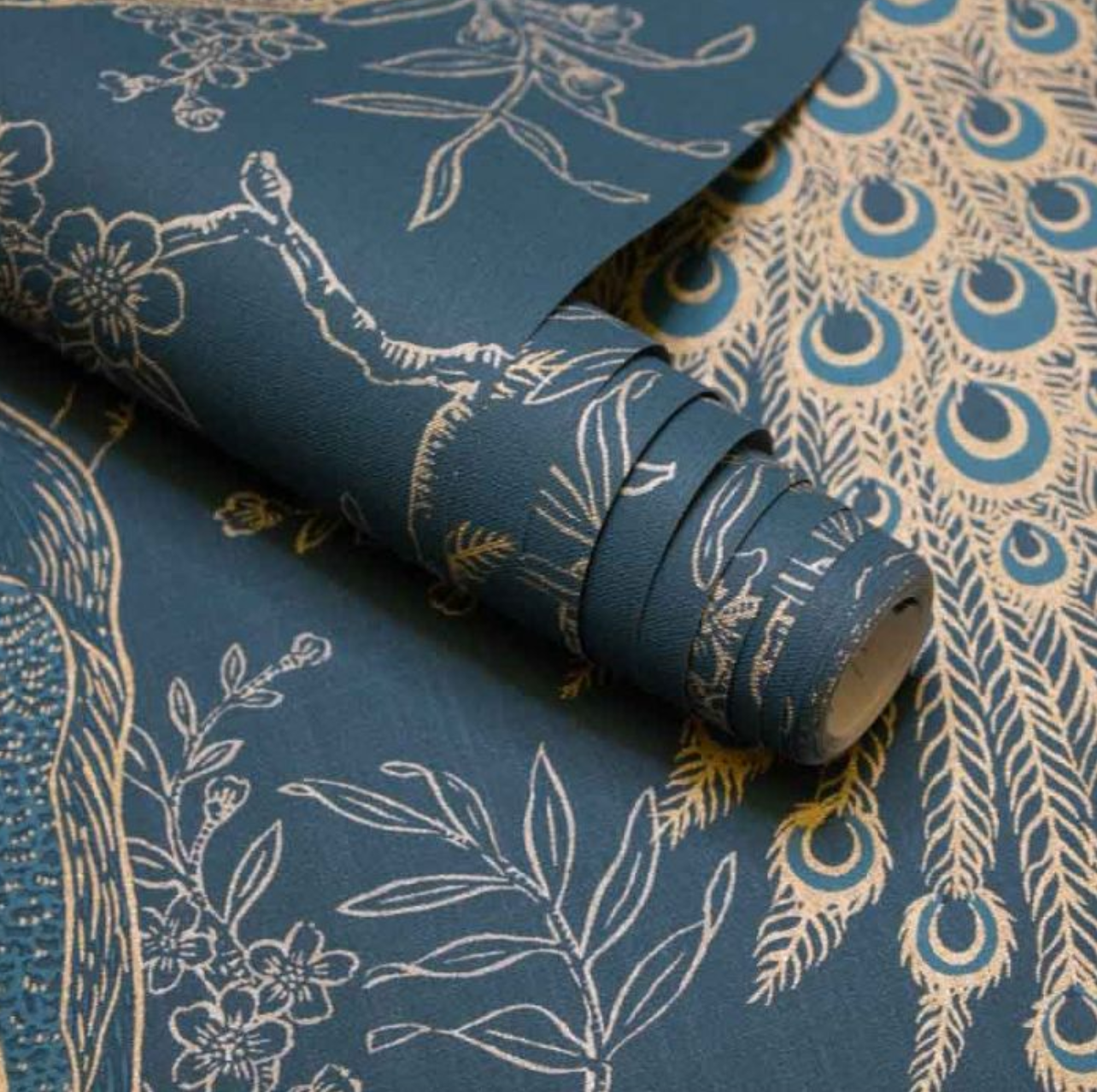 Metallic Peacock Wallpaper Navy Sample