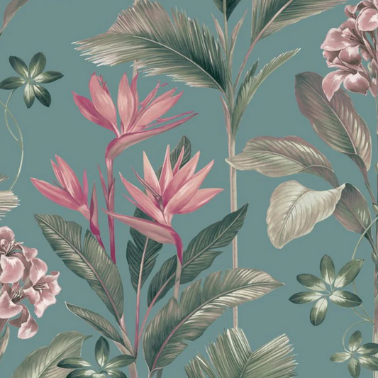 Oliana Floral Wallpaper Soft Teal Sample