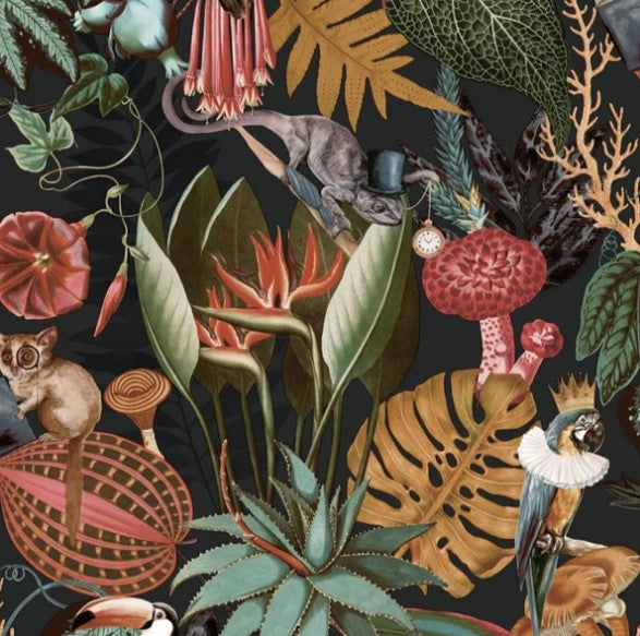 Wonderland Jungle Wallpaper Charcoal Sample