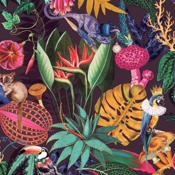 Wonderland Jungle Wallpaper Plum sample