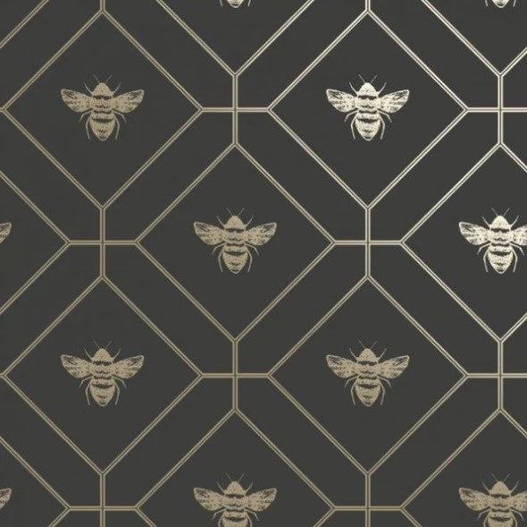 Honeycomb Bee Wallpaper Charcoal Sample