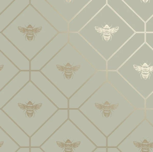 Honeycomb Bee Wallpaper Green Sample