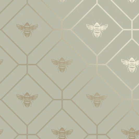 Honeycomb Bee Wallpaper Green Sample