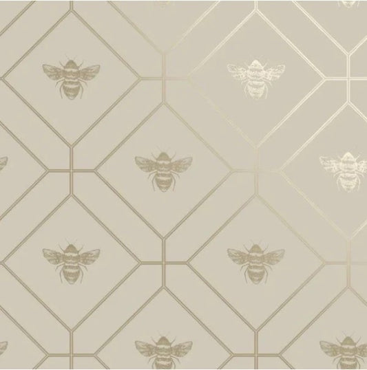 Honeycomb Bee Wallpaper Taupe Sample