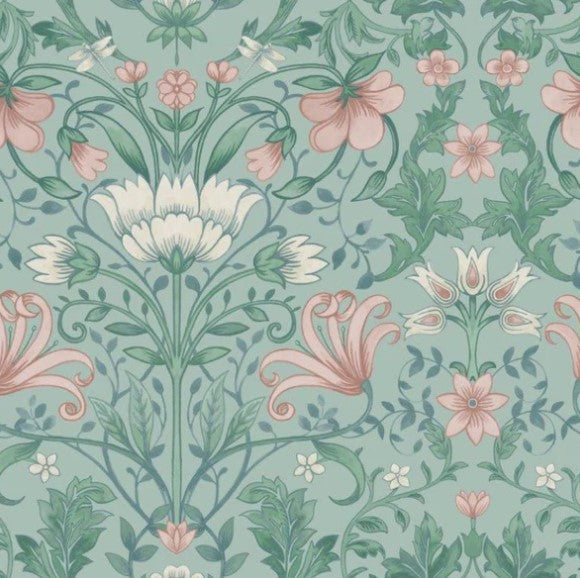 Vintage Floral Wallpaper Soft Teal Sample