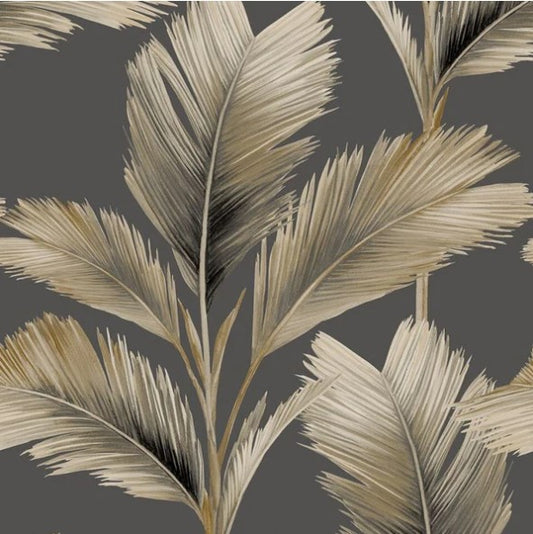 Kailani Palm Leaf Wallpaper Charcoal/Natural Sample