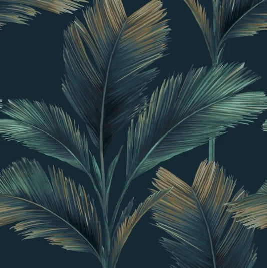 Kailani Palm Leaf Wallpaper Dark Blue Sample