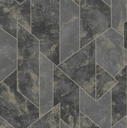 Zarci Marble Geometric Framed Wallpaper Charcoal Sample