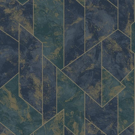 Zarci Marble Geometric Framed Wallpaper Navy Sample