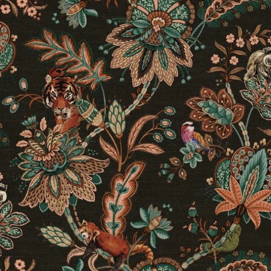 Zari Jacobean Animal Black Wallpaper Sample