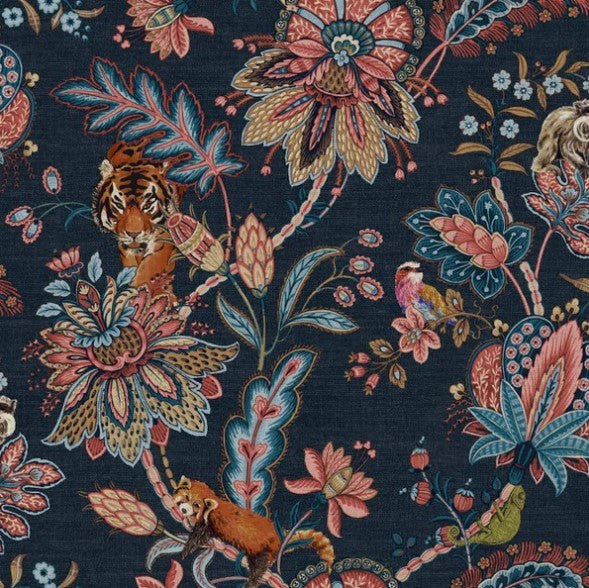 Zari Jacobean Animal Navy Wallpaper Sample