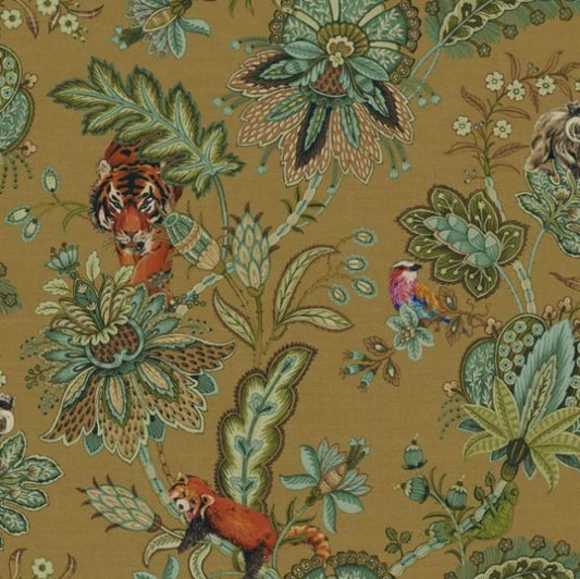 Zari Jacobean Animal Ochre Wallpaper Sample