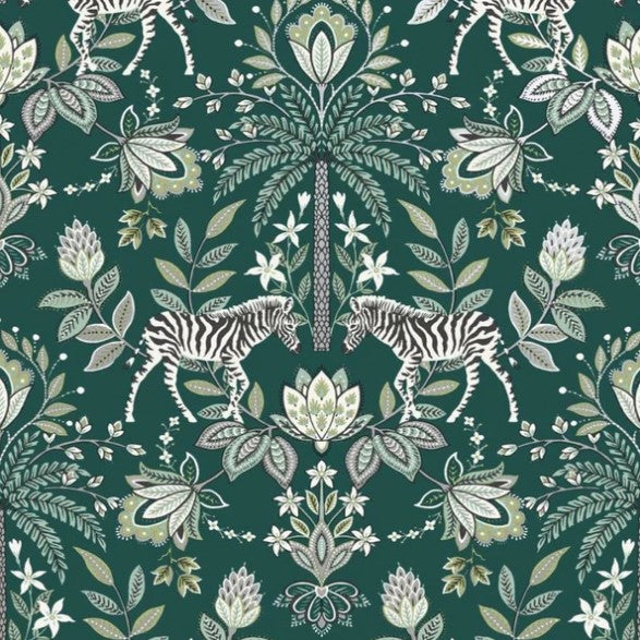 Etosha Jacobean Zebra Wallpaper Teal Sample