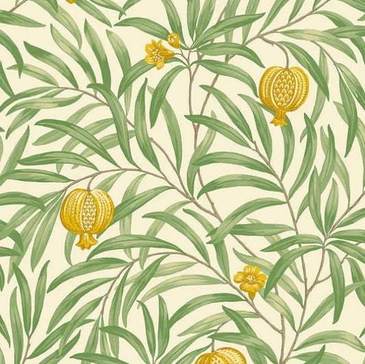 Pomegranate Leaf Wallpaper - Yellow/Green Sample