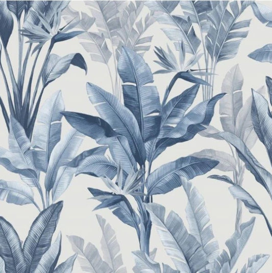 Madagascar Botanical Leaf Wallpaper Blue Sample