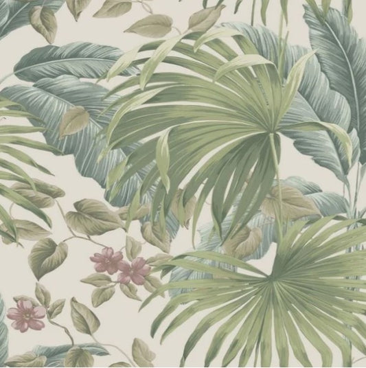 Retreat Large Leaf Floral Wallpaper - Pink/Beige Sample