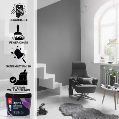 Tikkurila Optiva 7 Scrubbable Satin Matt for Walls & Ceilings - Colour Match