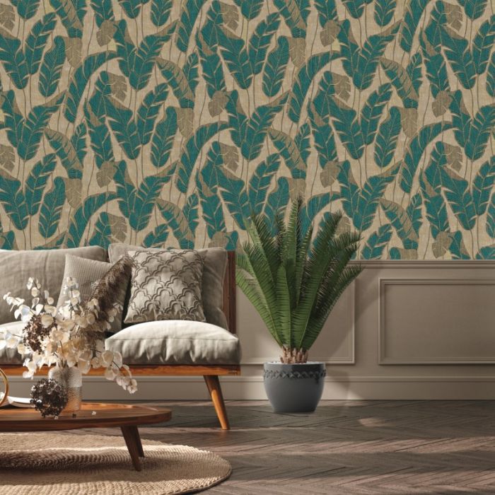 Miami Palm Leaf Wallpaper Teal