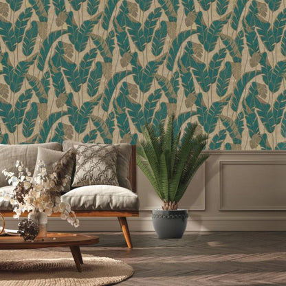 Miami Palm Leaf Wallpaper Teal