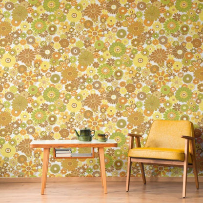 Retro Chic Flower Power Wallpaper Yellow