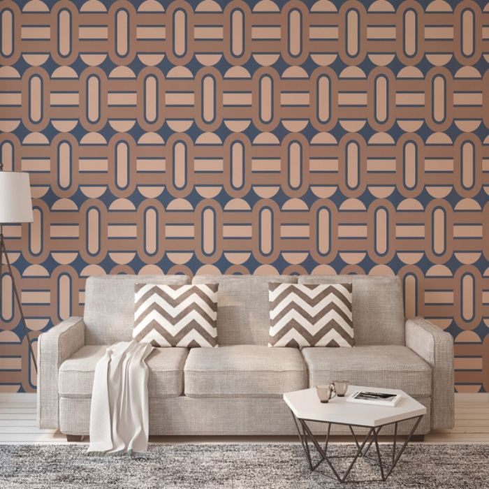 Retro Chic Oval Wallpaper Blue