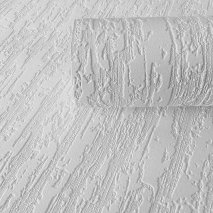 Bark Effect Textured Vinyl Wallpaper White 2409-10