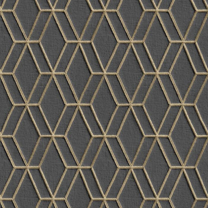 Embroidery Stitch Diamond Black and Gold Wallpaper