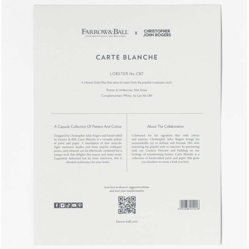 Farrow & Ball Carte Blanche Paint Sample Swatch - Lobster