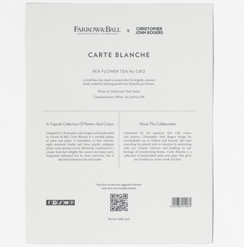 Farrow & Ball Carte Blanche Paint Sample Swatch - Pea Flower Tea