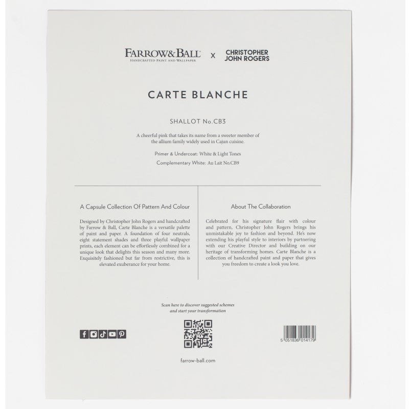 Farrow & Ball Carte Blanche Paint Sample Swatch - Shallot