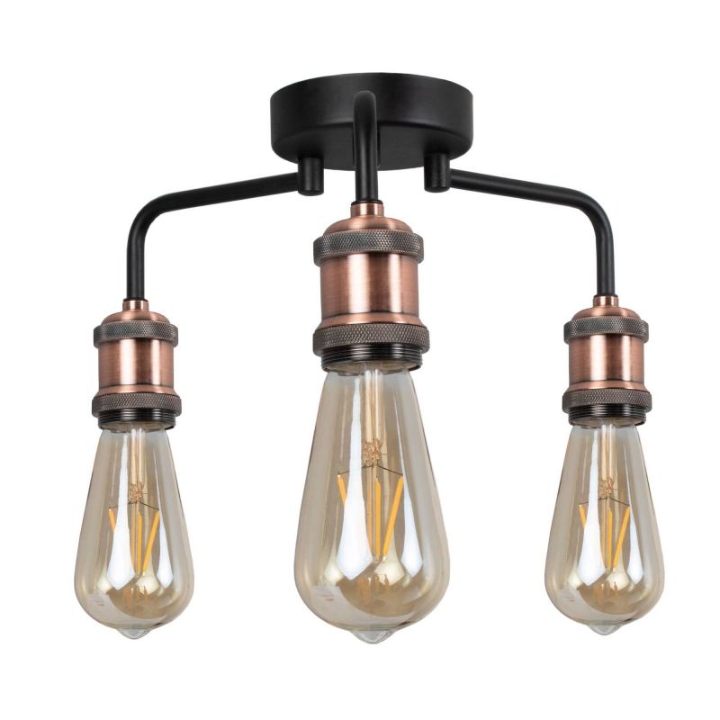 Pagazzi Clark 3 Light Semi Flush Ceiling Light - Copper & Black