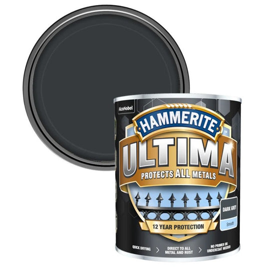 Hammerite Ultima Smooth Metal Paint - Dark Grey 750ml